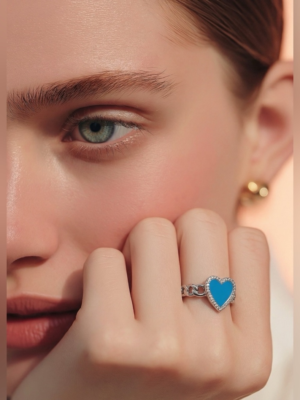 Braided silver Blue Heart Ring with zirconias